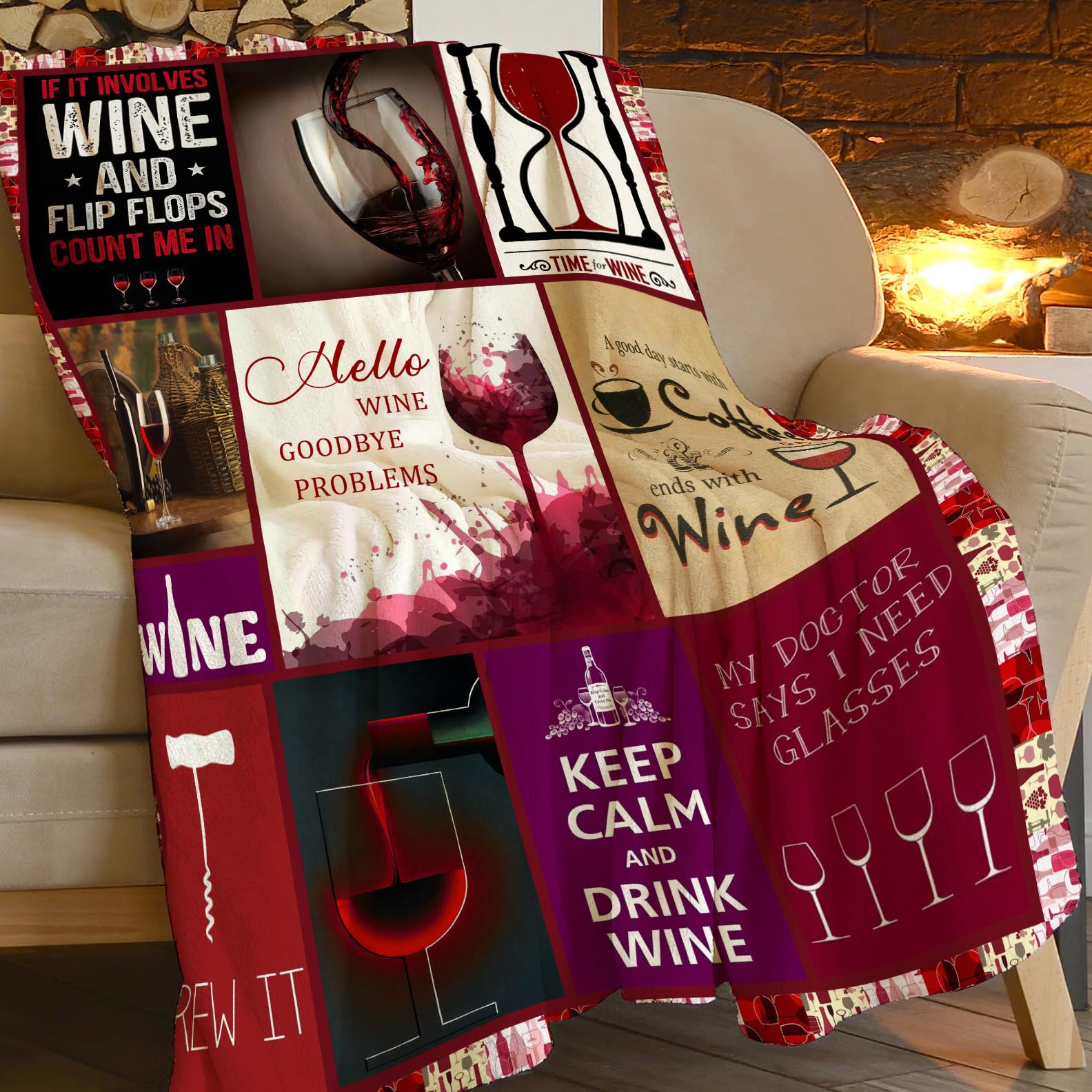 Red Wine Blanket Women Gifts Grapes Throw Blankets Plush Cozy Flannel Fleece Ultra Soft Fuzzy Party Blanket for Girls Men Boy Kids Adult 50"X40"