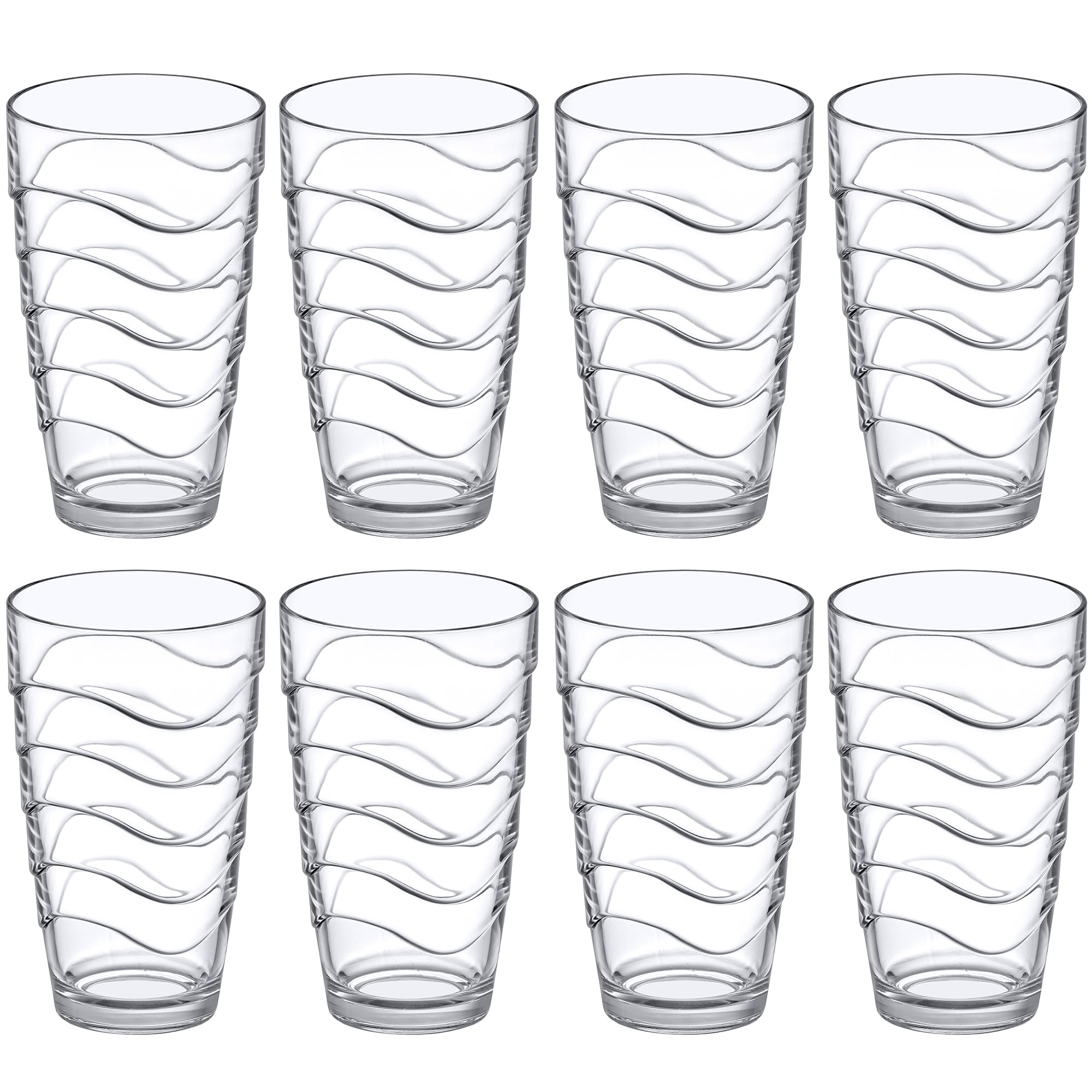 Amazing Abby - Wavely - 20-Ounce Plastic Tumblers (Set of 8), Plastic Drinking Glasses, All-Clear Reusable Plastic Cups, Stackable, BPA-Free, Shatter-Proof, Dishwasher-Safe