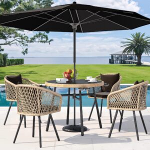 YITAHOME Patio Chairs Set of 4, Outdoor Patio Furniture Dining Chairs, All-Weather Rattan Conversation Chairs with Soft Cushions for Backyard Deck (Light Brown + Black)