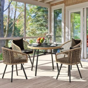 YITAHOME Patio Chairs Set of 4, Outdoor Patio Furniture Dining Chairs, All-Weather Rattan Conversation Chairs with Soft Cushions for Backyard Deck (Light Brown + Black)