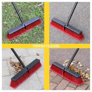 18" Push Broom Outdoor Heavy Duty, Snow Broom with Long Handle, Shop Broom Garage Push Broom for Garden, Patio, Garage, Bathroom, Kitchen, Tub, Carpet, Tile, Deck, Concrete, Industrial (RED)