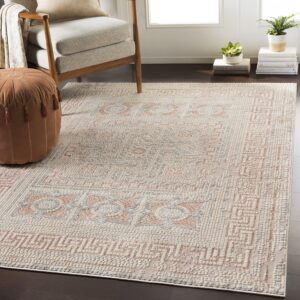 mark&day area rugs, 5x7 herblay global rose area rug, camel beige grey carpet for living room, bedroom or kitchen (5'1" x 7'3")