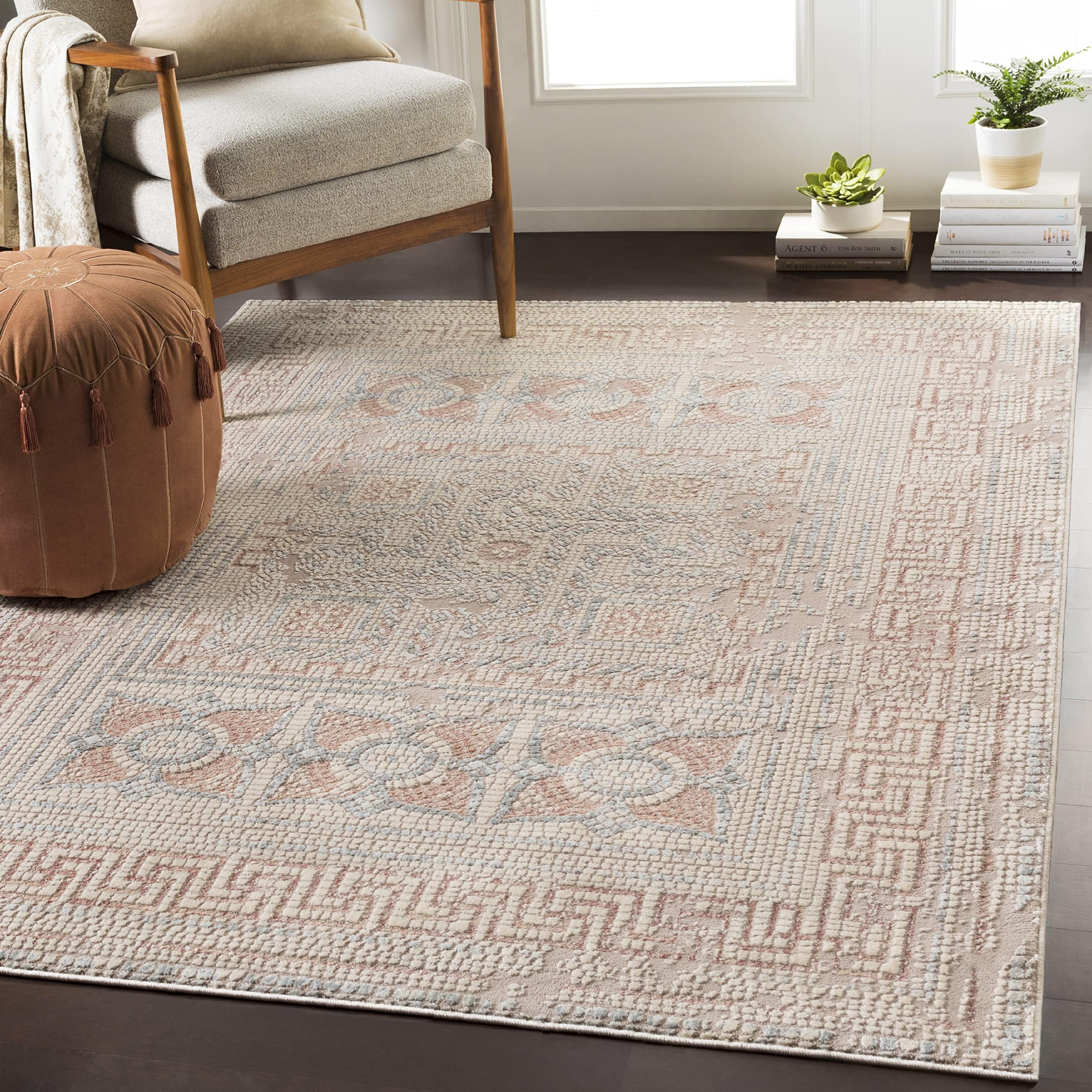 Mark&Day Area Rugs, 5x7 Herblay Global Rose Area Rug, Camel Beige Grey Carpet for Living Room, Bedroom or Kitchen (5'1" x 7'3")