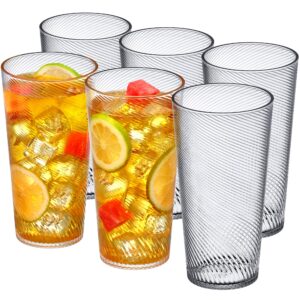 amazing abby - breeze - 30-ounce plastic tumblers (set of 6), plastic drinking glasses, all-clear reusable plastic cups, stackable, bpa-free, shatter-proof, dishwasher-safe