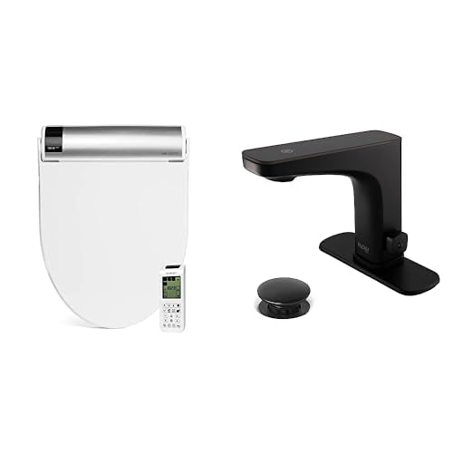 Bathroom Refresh Bundle Includes (1) Bio Bidet BB2000 Round Smart Bidet Toilet Seat and (1) Grove Motion Activated Hands Free Bathroom Faucet in Matte Black Finish