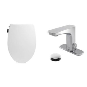 bathroom refresh bundle includes (1) bio bidet by bemis slim zero bidet toilet seat, round, white and (2) grove motion activated hands free bathroom faucets in chrome finish