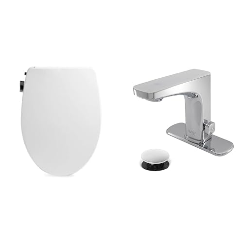 Bathroom Refresh Bundle Includes (1) Bio Bidet by Bemis Slim Zero Bidet Toilet Seat, Round, White and (2) Grove Motion Activated Hands Free Bathroom Faucets in Chrome Finish