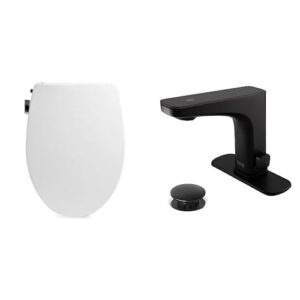 bathroom refresh bundle includes (1) bio bidet by bemis slim zero bidet toilet seat, round, white and (1) grove motion activated hands free bathroom faucet in matte black finish