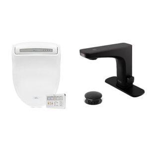 bathroom refresh bundle includes (1) bio bidet by bemis bb-1000w supreme elongated bidet toilet seat, white and (1) grove motion activated hands free bathroom faucet in matte black finish