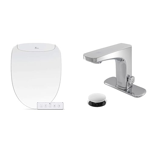 Bathroom Refresh Bundle Includes (1) Bio Bidet Discovery DLS Elongated Smart Low-Profile Bidet Toilet Seat and (2) Grove Motion Activated Hands Free Bathroom Faucets in Chrome Finish