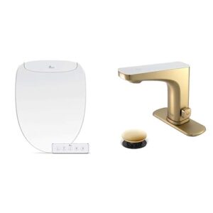 bathroom refresh bundle includes (1) bio bidet discovery dls elongated smart low-profile bidet toilet seat and (1) grove motion activated hands free bathroom faucet in champagne finish