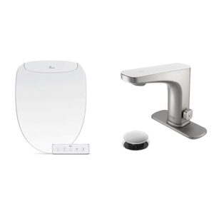 bathroom refresh bundle includes (1) bio bidet discovery dls elongated smart low-profile bidet toilet seat and (1) grove motion activated hands free bathroom faucet in brushed nickel finish