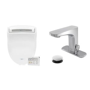 bathroom refresh bundle includes (1) bio bidet by bemis bb-1000w supreme elongated bidet toilet seat, white and (2) grove motion activated hands free bathroom faucets in chrome finish