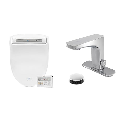 Bathroom Refresh Bundle Includes (1) Bio Bidet by Bemis BB-1000W Supreme Elongated Bidet Toilet Seat, White and (2) Grove Motion Activated Hands Free Bathroom Faucets in Chrome Finish