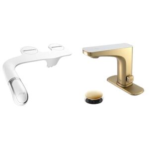 bathroom refresh bundle includes (1) bio bidet by bemis slimtwist simple bidet toilet attachment and (1) grove motion activated hands free bathroom faucet in champagne finish