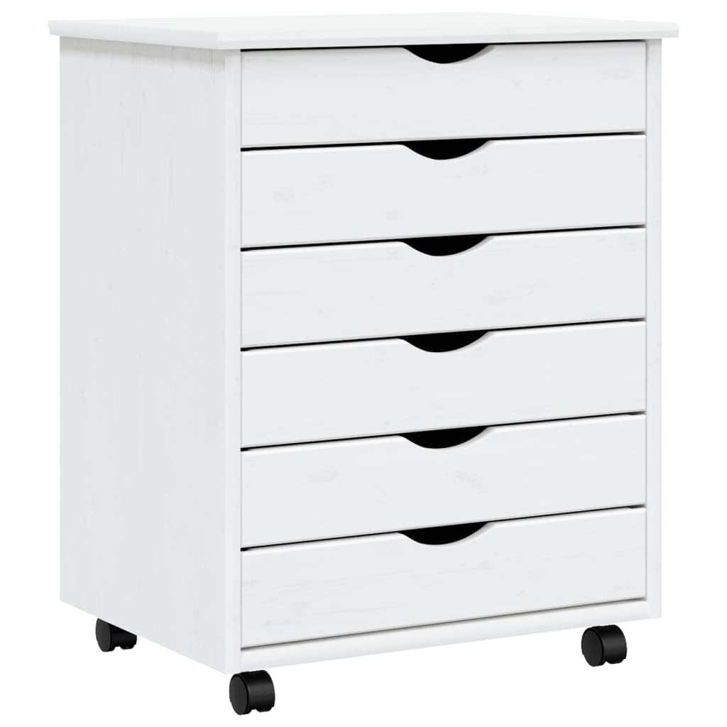 vidaXL Moss 6-Drawer Chest, Solid Pine Wood Mobile File Cabinet, Storage Cabinet on Wheels, Chest of Drawers for Home Office, Easy Assembly & Maintenance, 20.9"x15.4"x25.8", White