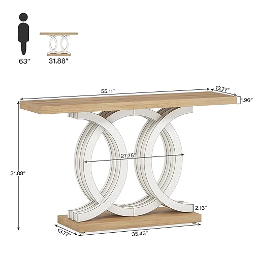 Tribesigns 55 in Console Table with Geometric Base, Modern Hallway Table, Wooden Entryway Table, Foyer Sofa Table, Unique Long Accent Table for Decoration and Organization (White) Brand