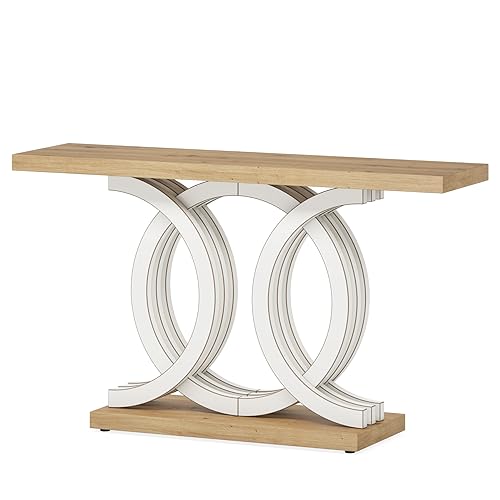 Tribesigns 55 in Console Table with Geometric Base, Modern Hallway Table, Wooden Entryway Table, Foyer Sofa Table, Unique Long Accent Table for Decoration and Organization (White) Brand