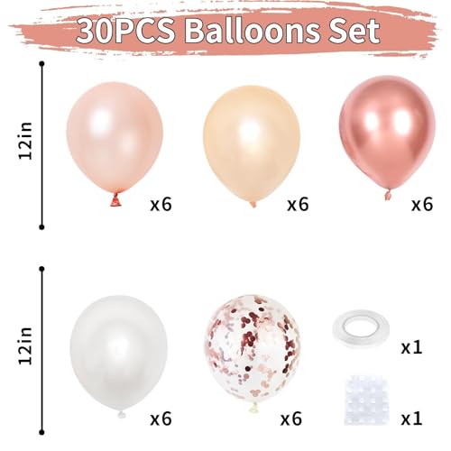 Dagelar Rose Gold Balloons Set, Pearl Champagne Gold Rose Gold and White Birthday Balloons, Metallic Rose Gold Confetti Balloons for Girls Women Birthday Party Wedding Bridal Shower Decorations