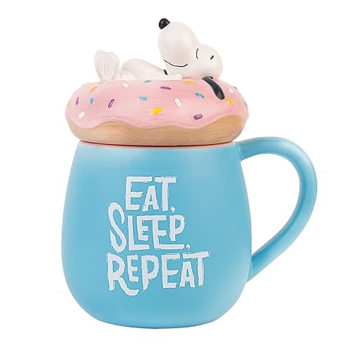 Snoopy Mug with Lid | 50 cl / 500 ml / 16.9 oz - 14.3 x 10.7 x 16.7 cm | Coffee Mug | Tea Mug | Cool Gifts | Snoopy Gifts