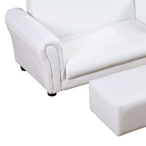 Qaba Kids Sofa with Footstool for Children, Toddler Couch for Playroom, Nursery, Living Room, Bedroom Furniture, White