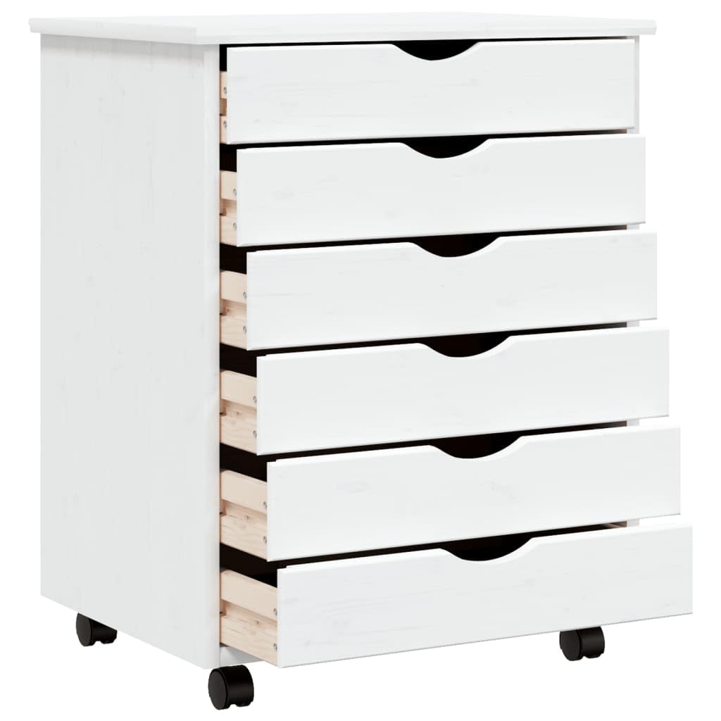 vidaXL Moss 6-Drawer Chest, Solid Pine Wood Mobile File Cabinet, Storage Cabinet on Wheels, Chest of Drawers for Home Office, Easy Assembly & Maintenance, 20.9"x15.4"x25.8", White