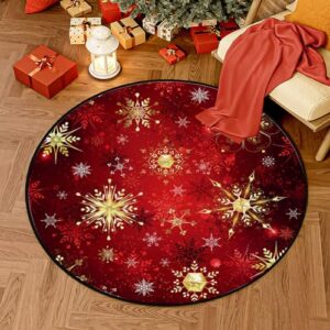 bvogos round rug 3ft red gold black christmas snowflakes soft foam washable circle rugs kids play mat nursery rug floor carpet for bedroom living room home decor