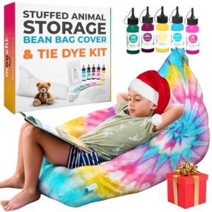 moochi life stuffed animal storage - tie dye stuffed animal bean bag storage kit, extra large stuffed animal storage, stuffed animal chair, stuffed animal holder, bean bag stuffed animal storage