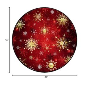 BVOGOS Round Rug 3ft Red Gold Black Christmas Snowflakes Soft Foam Washable Circle Rugs Kids Play Mat Nursery Rug Floor Carpet for Bedroom Living Room Home Decor