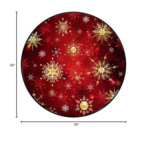 BVOGOS Round Rug 3ft Red Gold Black Christmas Snowflakes Soft Foam Washable Circle Rugs Kids Play Mat Nursery Rug Floor Carpet for Bedroom Living Room Home Decor