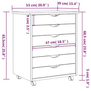 vidaXL Moss 6-Drawer Chest, Solid Pine Wood Mobile File Cabinet, Storage Cabinet on Wheels, Chest of Drawers for Home Office, Easy Assembly & Maintenance, 20.9"x15.4"x25.8", White