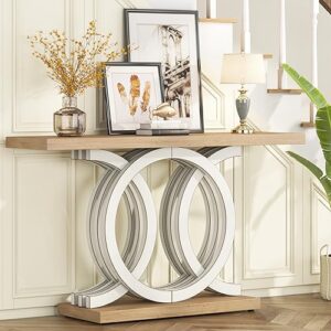 tribesigns 55 in console table with geometric base, modern hallway table, wooden entryway table, foyer sofa table, unique long accent table for decoration and organization (white) brand