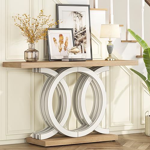 Tribesigns 55 in Console Table with Geometric Base, Modern Hallway Table, Wooden Entryway Table, Foyer Sofa Table, Unique Long Accent Table for Decoration and Organization (White) Brand