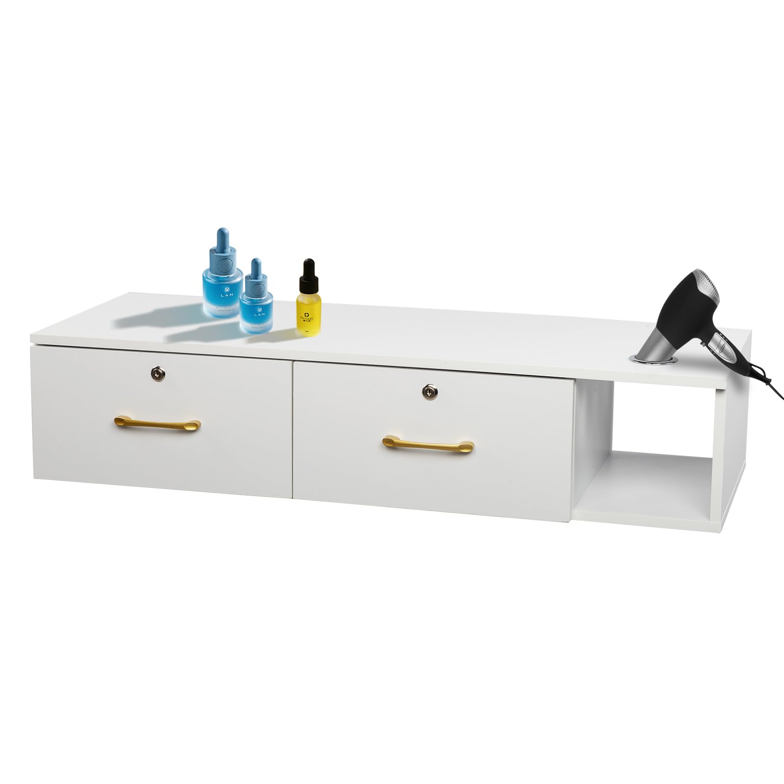 ELEMENT ACE Wall-Mounted Salon Cabinets, Floating Shelf with Drawers for Barbershop, Wall-Hung Tables, Floating Storage Console with Drawers Stylish MDF Design for Salons, Bathrooms, Bedrooms White