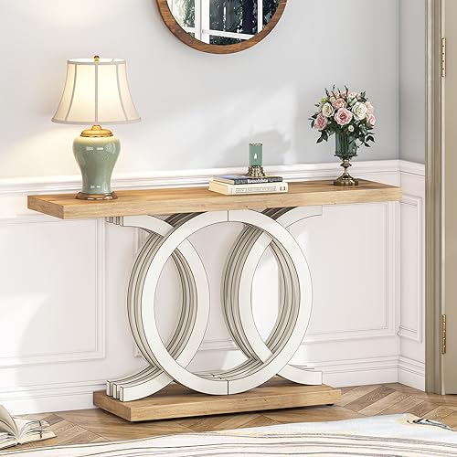 Tribesigns 55 in Console Table with Geometric Base, Modern Hallway Table, Wooden Entryway Table, Foyer Sofa Table, Unique Long Accent Table for Decoration and Organization (White) Brand