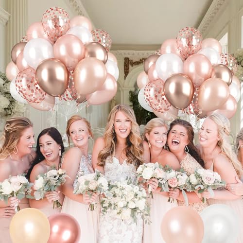 Dagelar Rose Gold Balloons Set, Pearl Champagne Gold Rose Gold and White Birthday Balloons, Metallic Rose Gold Confetti Balloons for Girls Women Birthday Party Wedding Bridal Shower Decorations