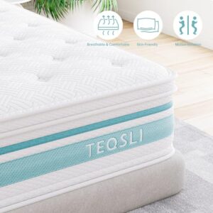 TeQsli King Mattress 12 inch Hybrid Mattress with Gel Memory Foam Innerspring Mattress in a Box for Pressure Relief & Cooling Sleep King Size Mattress, 100 Nights Trial