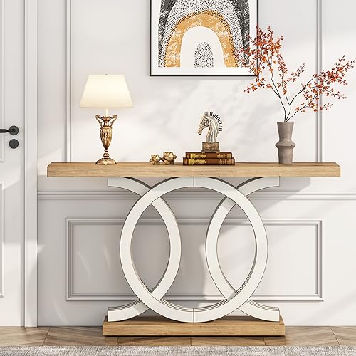 Tribesigns 55 in Console Table with Geometric Base, Modern Hallway Table, Wooden Entryway Table, Foyer Sofa Table, Unique Long Accent Table for Decoration and Organization (White) Brand