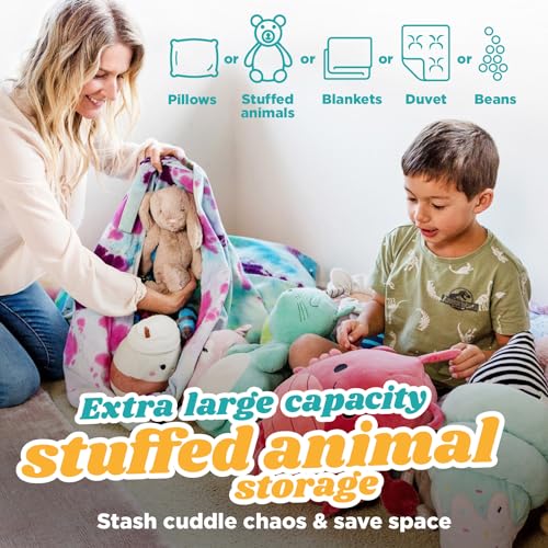 MOOCHI LIFE Stuffed Animal Storage - Tie Dye Stuffed Animal Bean Bag Storage Kit, Extra Large Stuffed Animal Storage, Stuffed Animal Chair, Stuffed Animal Holder, Bean Bag Stuffed Animal Storage