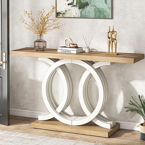 Tribesigns 55 in Console Table with Geometric Base, Modern Hallway Table, Wooden Entryway Table, Foyer Sofa Table, Unique Long Accent Table for Decoration and Organization (White) Brand