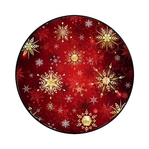 BVOGOS Round Rug 3ft Red Gold Black Christmas Snowflakes Soft Foam Washable Circle Rugs Kids Play Mat Nursery Rug Floor Carpet for Bedroom Living Room Home Decor