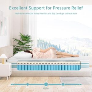 TeQsli King Mattress 12 inch Hybrid Mattress with Gel Memory Foam Innerspring Mattress in a Box for Pressure Relief & Cooling Sleep King Size Mattress, 100 Nights Trial