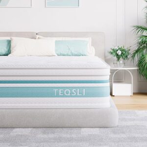 teqsli king mattress 12 inch hybrid mattress with gel memory foam innerspring mattress in a box for pressure relief & cooling sleep king size mattress, 100 nights trial