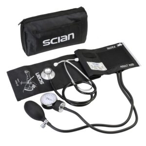 scian aneroid sphygmomanometer and dual head stethoscope set with blood pressure cuff 8.7”-16.5” in carrying bag for doctos nurses senior home use (black)