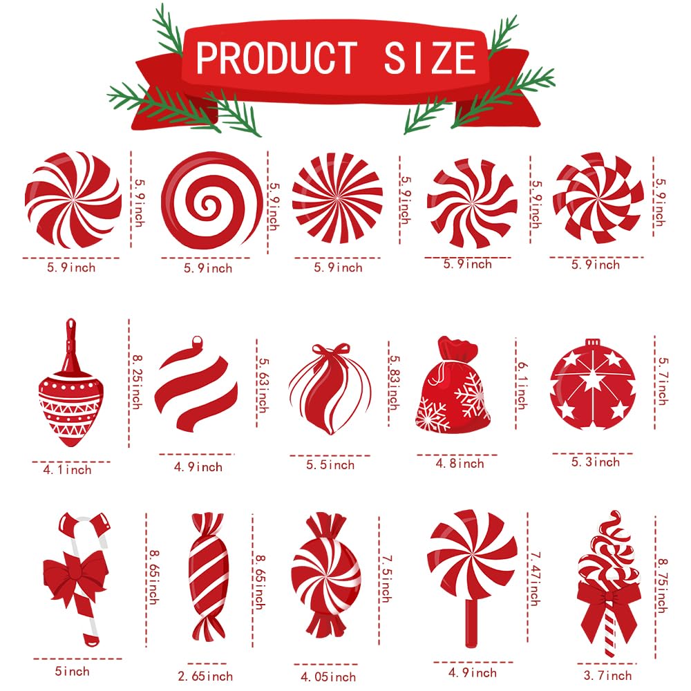 DIYDEC 60pcs Christmas Candy Hanging Swirl Decoration Xmas Candy Ceiling Hanging Streamers Christmas Red White Peppermint Candy Cutouts Ornaments for Christmas Holiday Party Classroom Home Decor