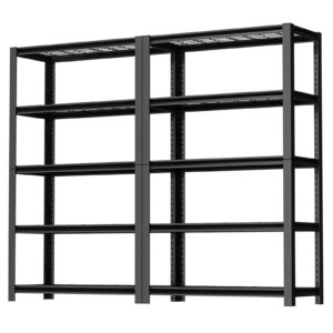 lauxery 2pcs storage shelves heavy duty garage shelving units,2450lbs load capacity garage storage rack, 5 tiers adjustable metal shelves for garage basement 72" h x35.5 w x 16" d