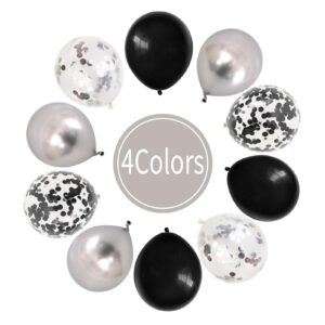 Dagelar Black and Silver Balloon, 30pcs Metallic Chrome Silver and Black Birthday Balloons with Black Silver Confetti Balloon, Helium Balloon for Wedding Bridal Shower Birthday Graduation Party Supply