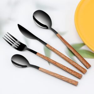 Stainless Steel Flatware Set for 4, Cutlery Utensils Set Include Knives/Forks/Spoons Service for 4, Mirror Polished and Dishwasher Safe (black)