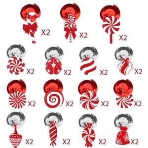 DIYDEC 60pcs Christmas Candy Hanging Swirl Decoration Xmas Candy Ceiling Hanging Streamers Christmas Red White Peppermint Candy Cutouts Ornaments for Christmas Holiday Party Classroom Home Decor