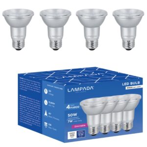 lampada par 20 5000k led dimmable flood light bulb dimmable bulbs for recessed and track lighting bulbs e26 medium base 50w halogen equivalent, 500 lumens, 5000k daylight white pack of 4